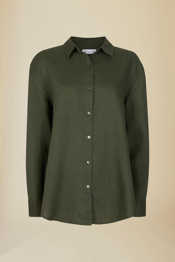 Line Of Oslo Basic Linen Shirt Blouse Army 119