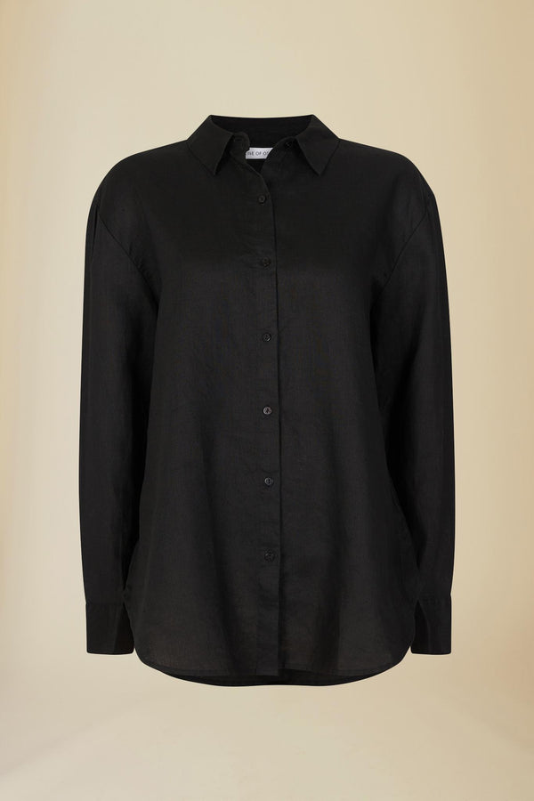 Line Of Oslo Basic Linen Shirt Blouse Black 097
