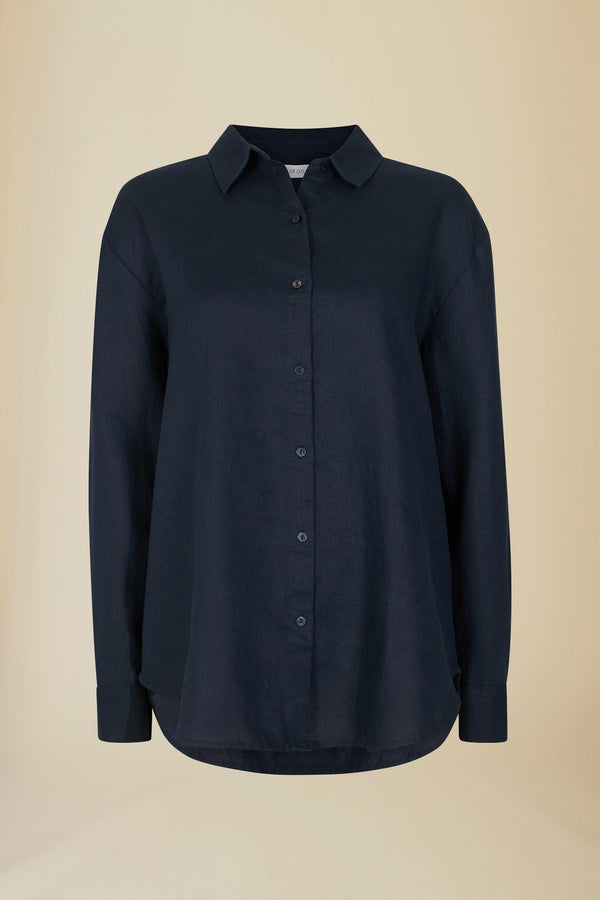 Line Of Oslo Basic Linen Shirt Blouse Blue 066