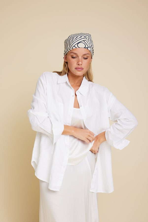 Line Of Oslo Basic Linen Shirt Blouse White 001