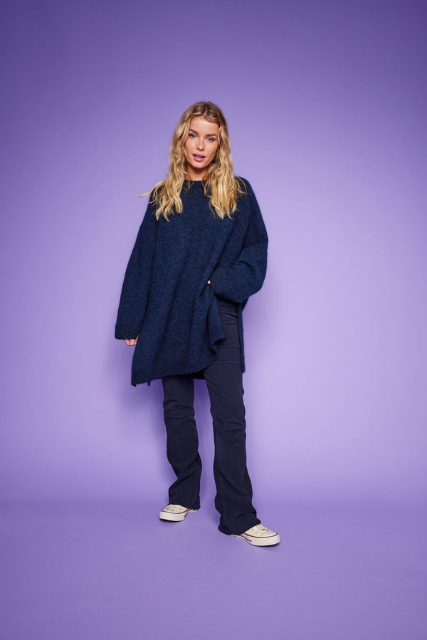 Line Of Oslo Cooper Flare Suede Trousers Trouser Dark blue