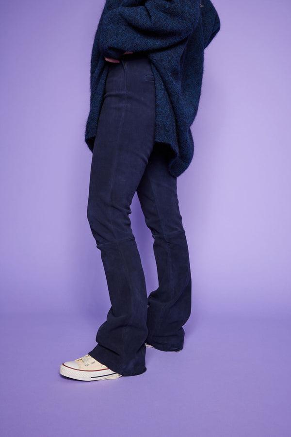 Line Of Oslo Cooper Flare Suede Trousers Trouser Dark blue