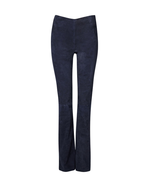Line Of Oslo Cooper Flare Suede Trousers Trouser Dark blue
