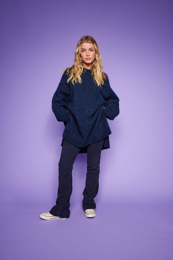 Line Of Oslo Cooper Flare Suede Trousers Trouser Dark blue