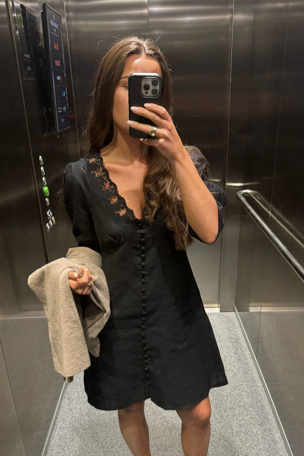 Line Of Oslo Kit Short Linen Dress Dress Black 097