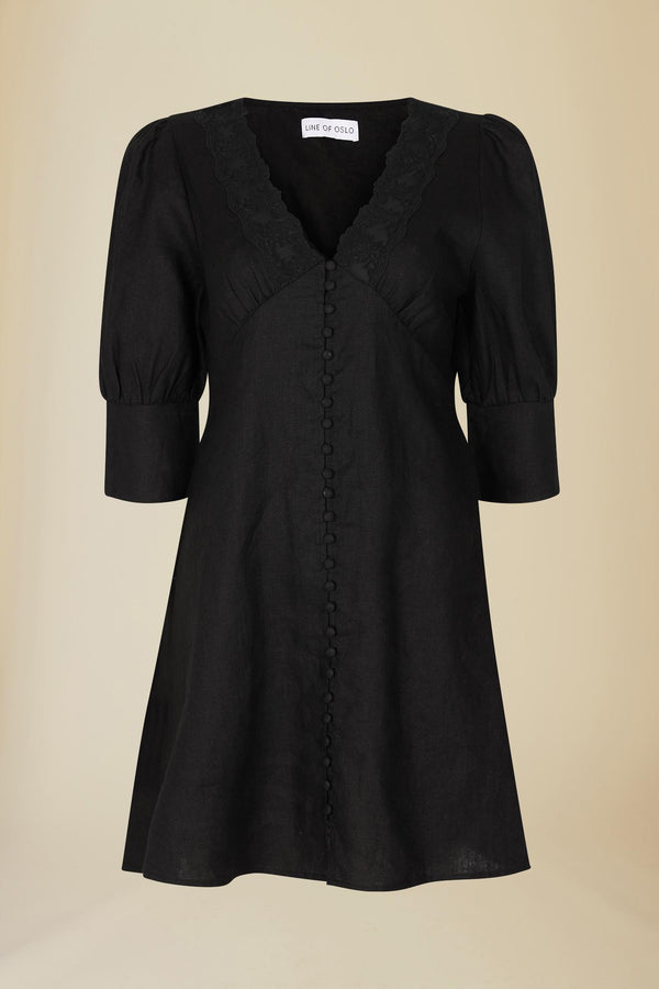 Line Of Oslo Kit Short Linen Dress Dress Black 097