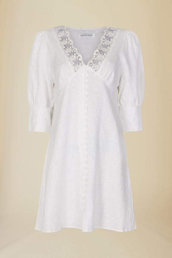 Line Of Oslo Kit Short Linen Dress Dress White 001