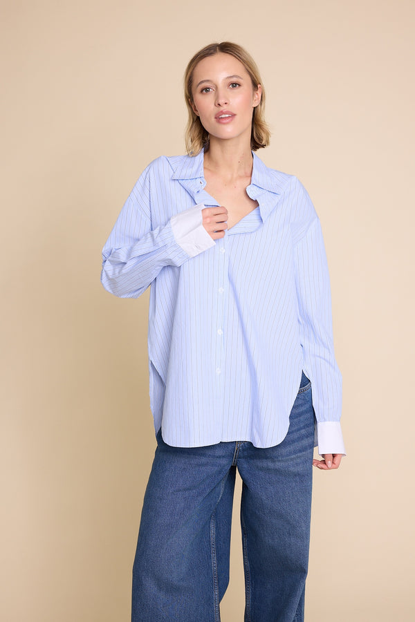 Line Of Oslo Krista Stripe Shirt Blouse Stripe: Light Blue