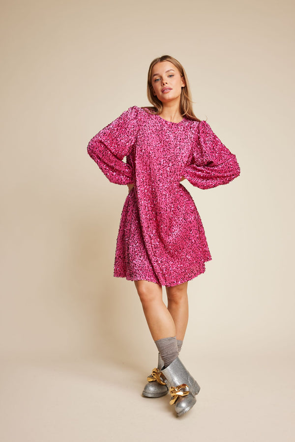 Line Of Oslo Luna Sequins Dress Dress Strong Pink 038