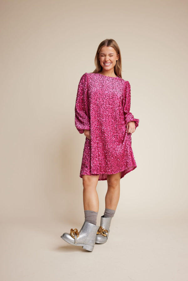 Line Of Oslo Luna Sequins Dress Dress Strong Pink 038