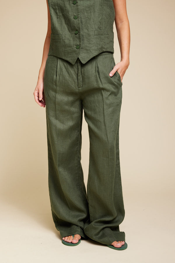Line Of Oslo Moon Linen Trousers Trouser Army 119