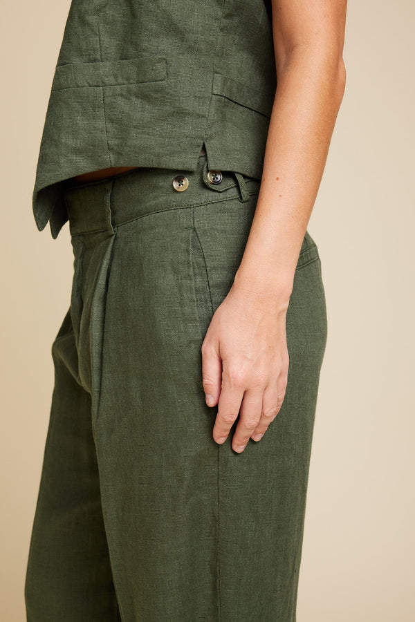 Line Of Oslo Moon Linen Trousers Trouser Army 119