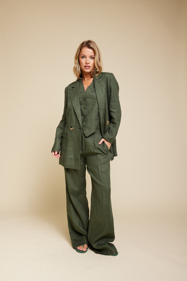 Line Of Oslo Moon Linen Trousers Trouser Army 119