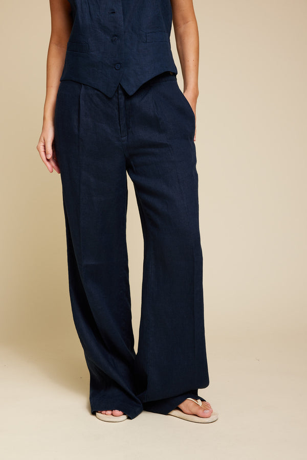 Line Of Oslo Moon Linen Trousers Trouser Blue 066