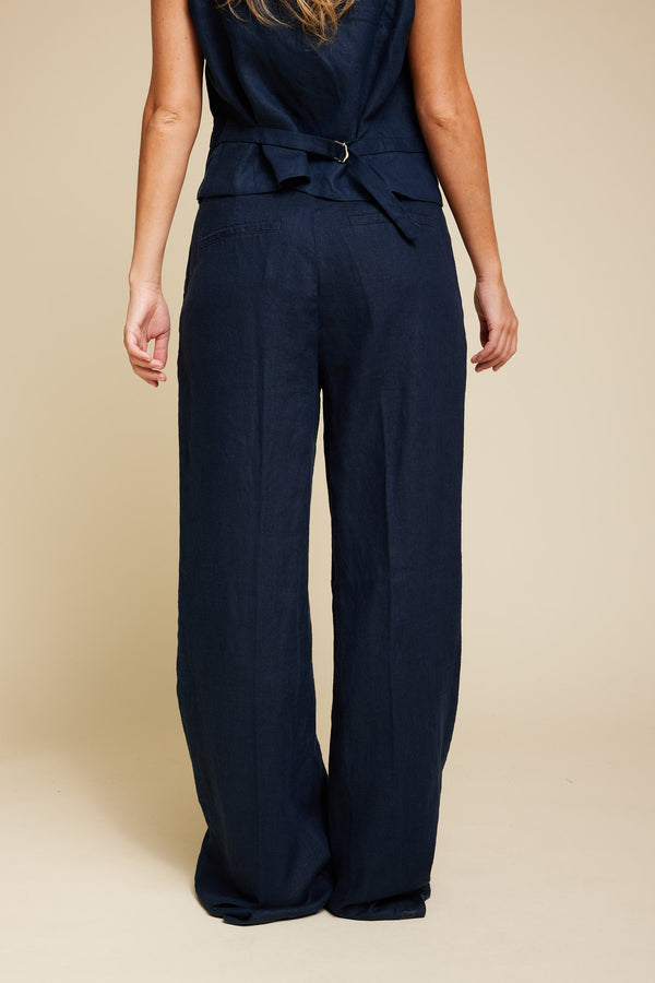 Line Of Oslo Moon Linen Trousers Trouser Blue 066