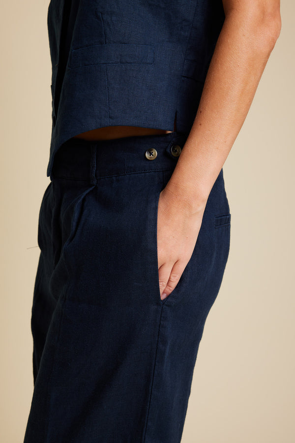 Line Of Oslo Moon Linen Trousers Trouser Blue 066