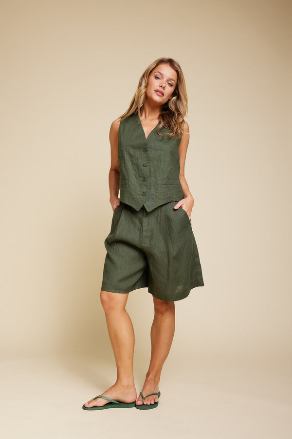 Line Of Oslo Pluto Linen Shorts Short Army 119