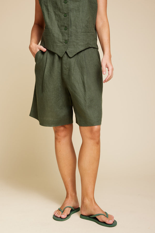 Line Of Oslo Pluto Linen Shorts Short Army 119