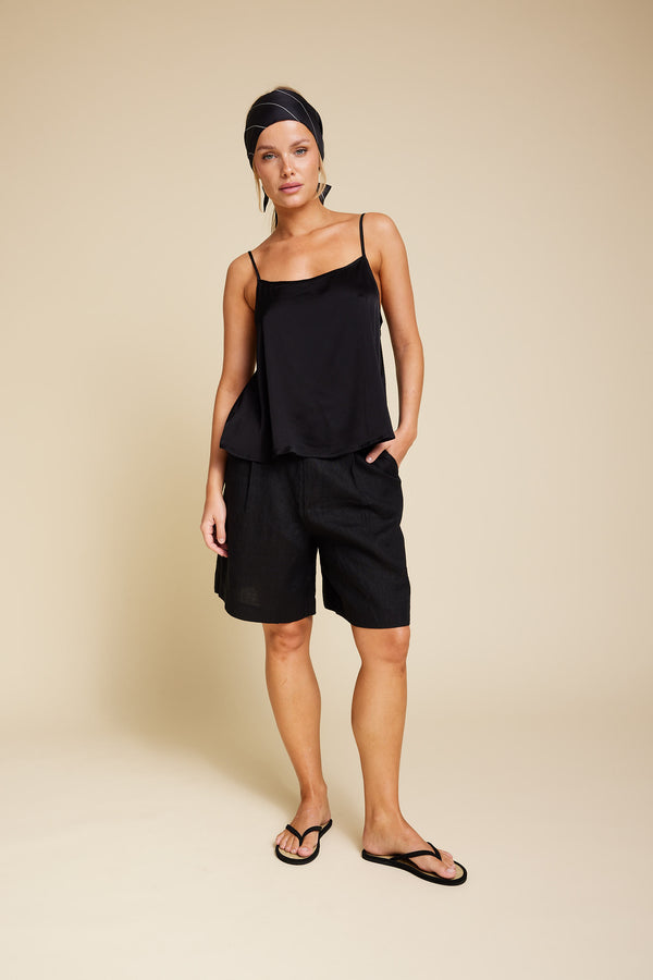 Line Of Oslo Pluto Linen Shorts Short Black 097
