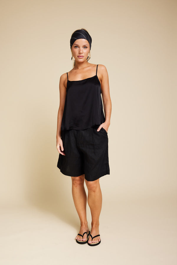 Line Of Oslo Pluto Linen Shorts Short Black 097
