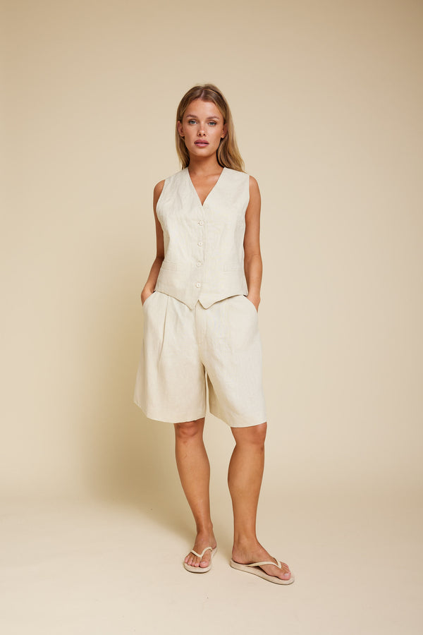 Line Of Oslo Pluto Linen Shorts Short Latte