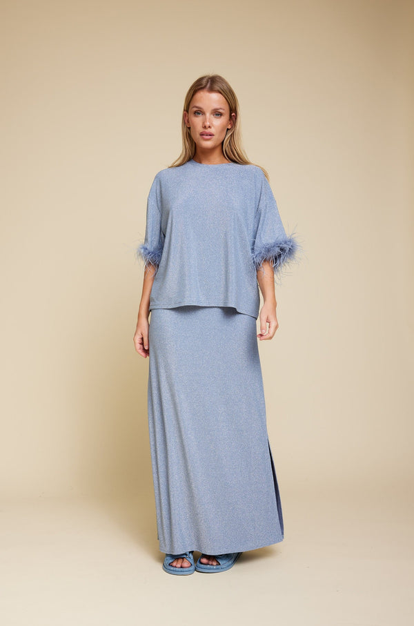 Line Of Oslo Rikke Metallic Skirt Skirt Light Blue 003