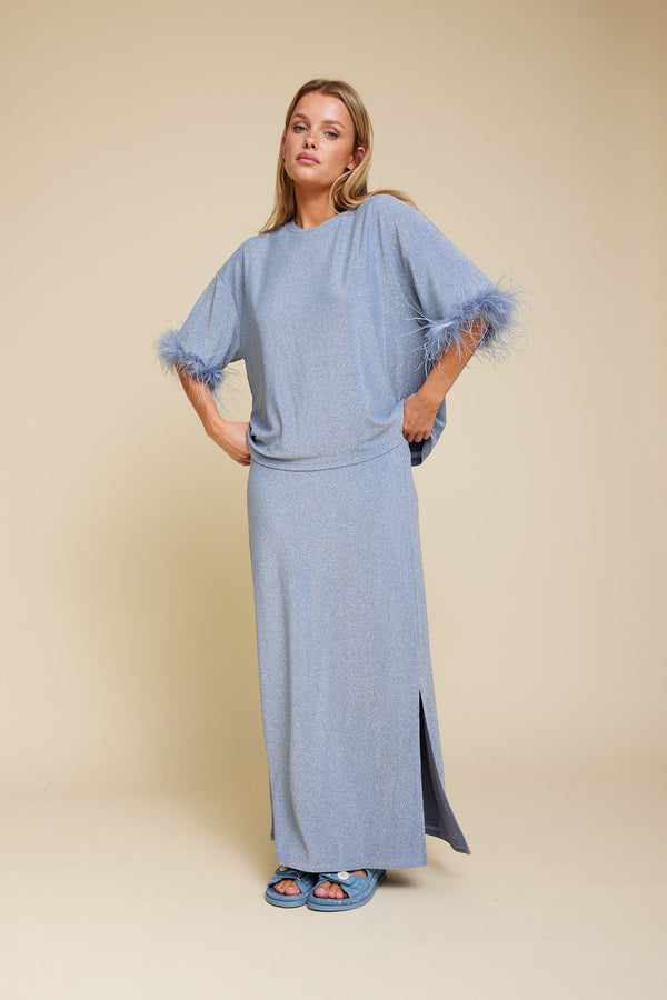 Line Of Oslo Rikke Metallic Skirt Skirt Light Blue 003