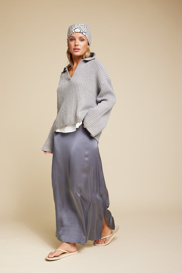 Line Of Oslo Rikke Viscose Satin Skirt Skirt Grey 005
