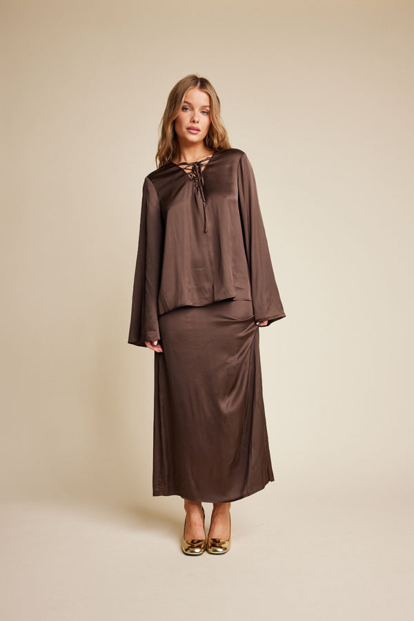 Line Of Oslo Rikke Viscose Satin Skirt Skirt Brown 063