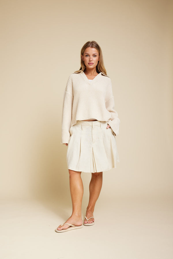 Line Of Oslo School Linen Skirt Skirt Latte