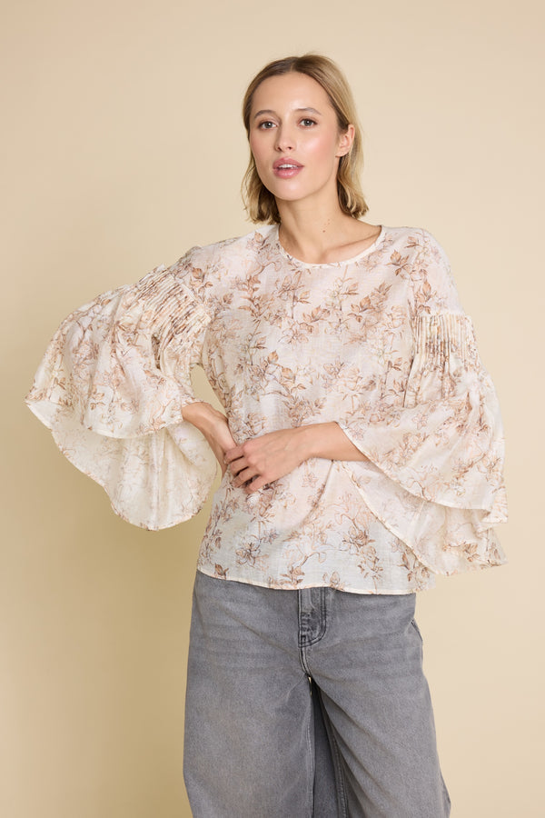 Line Of Oslo Sienna Flower Top Blouse Nude 062