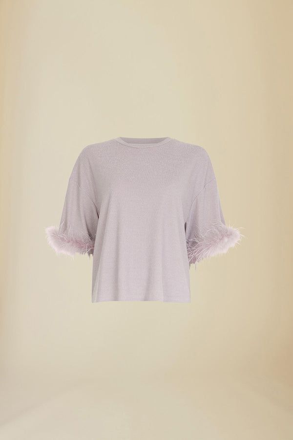 Line Of Oslo Swan Metallic Top T-shirt Light Pink 019