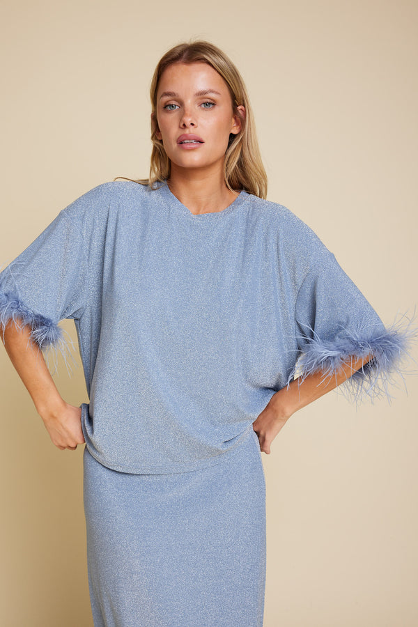 Line Of Oslo Swan Metallic Top T-shirt Light Blue 003