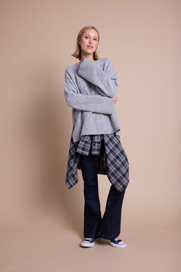 Line Of Oslo Andrea Round Solid Genser  Grey Melange 006