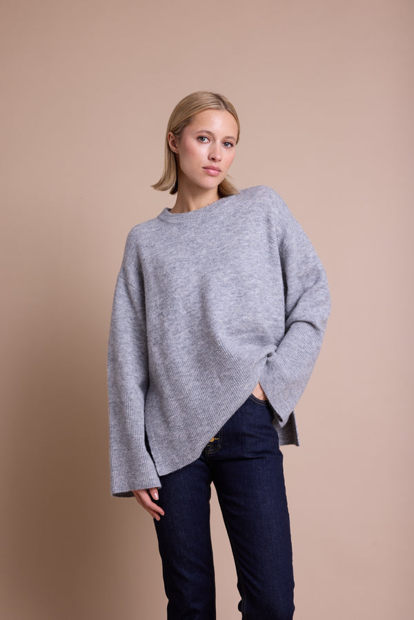 Line Of Oslo Andrea Round Solid Genser  Grey Melange 006