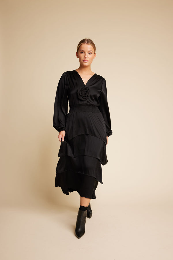 Line Of Oslo Angel Satin Dress Dresses Black 097