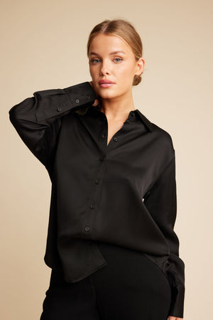 Line Of Oslo Annabel Satin Shirt Shirts Black 097