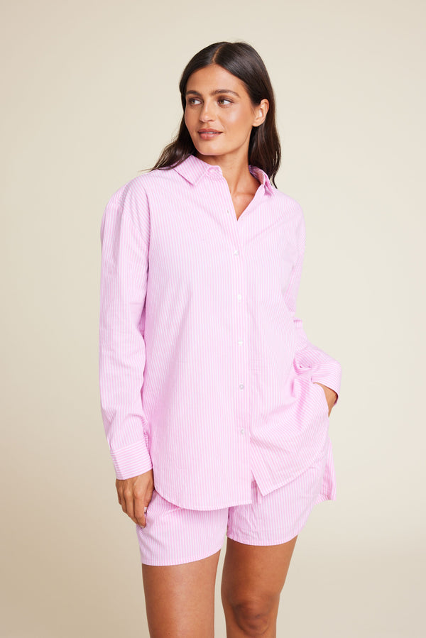 Line Of Oslo Basic Stripe Shirt Tops Pink 002