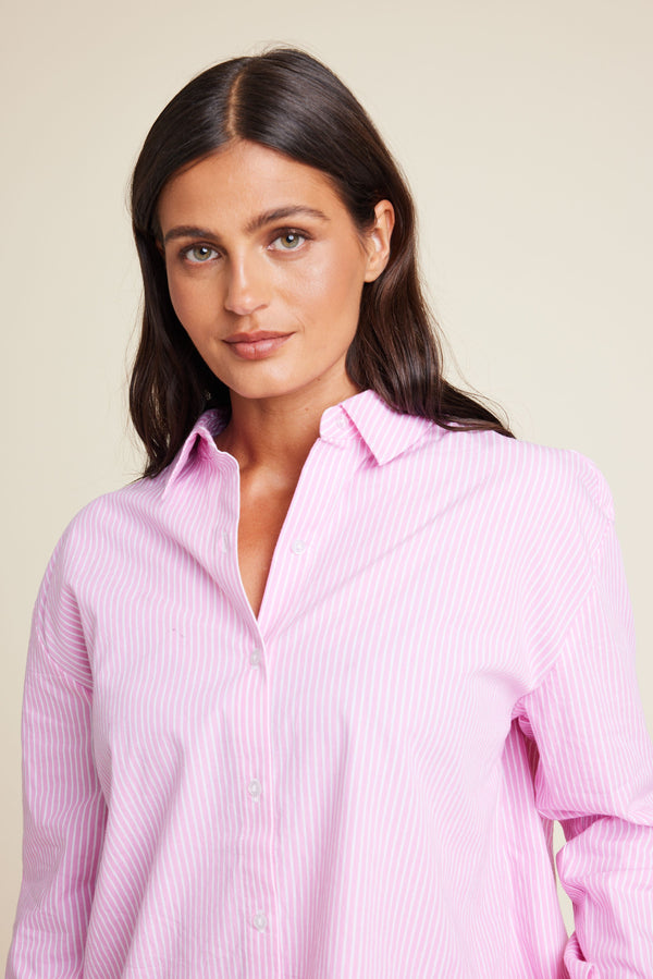 Line Of Oslo Basic Stripe Shirt Top Pink 002