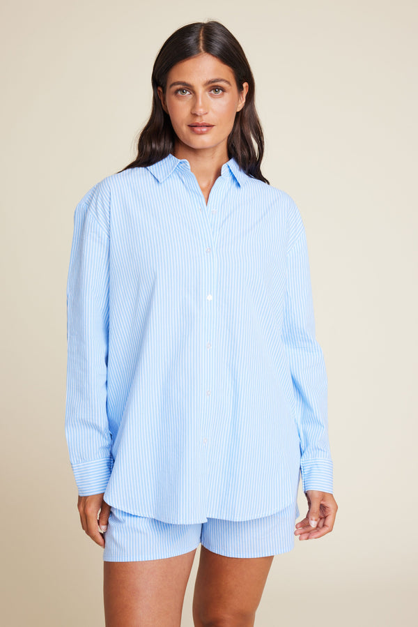 Line Of Oslo Basic Stripe Shirt Top Light Blue 003