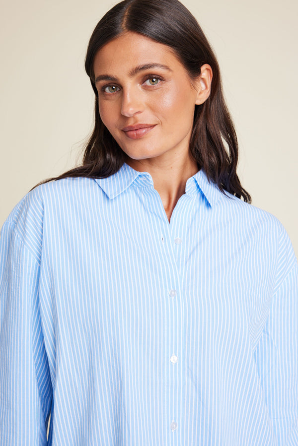 Line Of Oslo Basic Stripe Shirt Top Light Blue 003