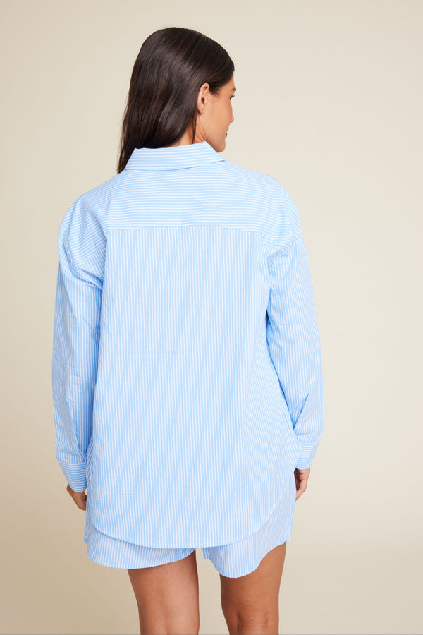 Line Of Oslo Basic Stripe Shirt Top Light Blue 003