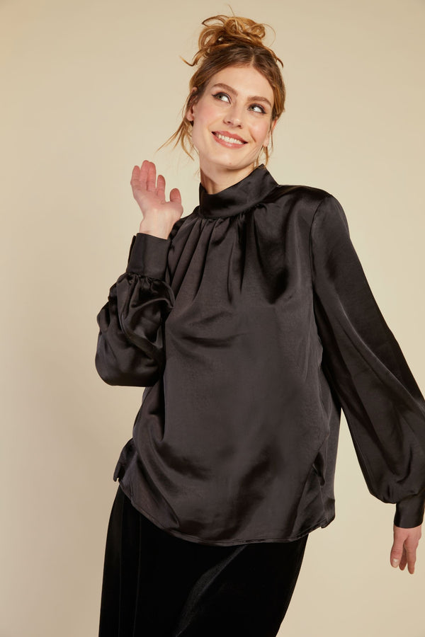 Line Of Oslo Bertine Satin Blouse Blouse Black 097