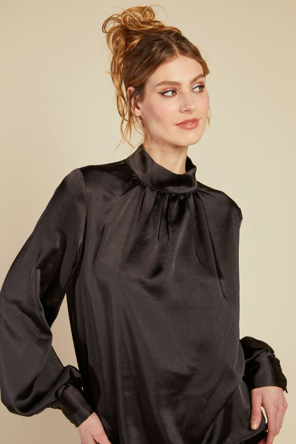 Line Of Oslo Bertine Satin Blouse Blouse Black 097