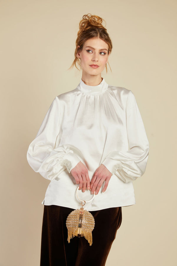 Line Of Oslo Bertine Satin Blouse Blouse White 001