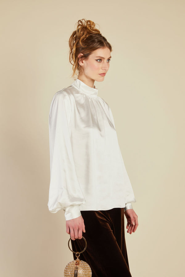 Line Of Oslo Bertine Satin Blouse Blouse White 001