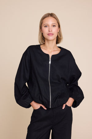 Line Of Oslo Bomber Linen Jacket Jacket Black 097