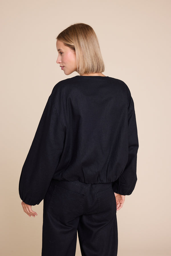 Line Of Oslo Bomber Linen Jacket Jacket Black 097
