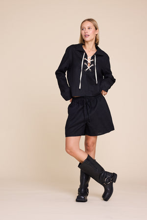 Line Of Oslo Boy Friend Linen Shorts  Black 097