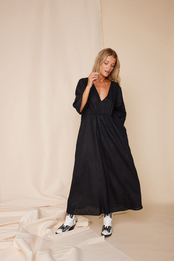 Line Of Oslo Britney Linen Dress Dress Black 097